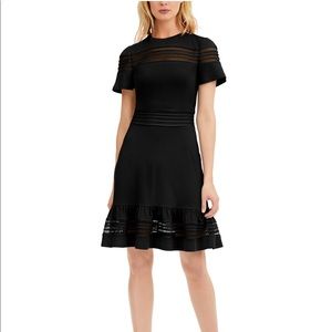 Michael Kors Black Crepe Jersey Mesh Ruffled Dress